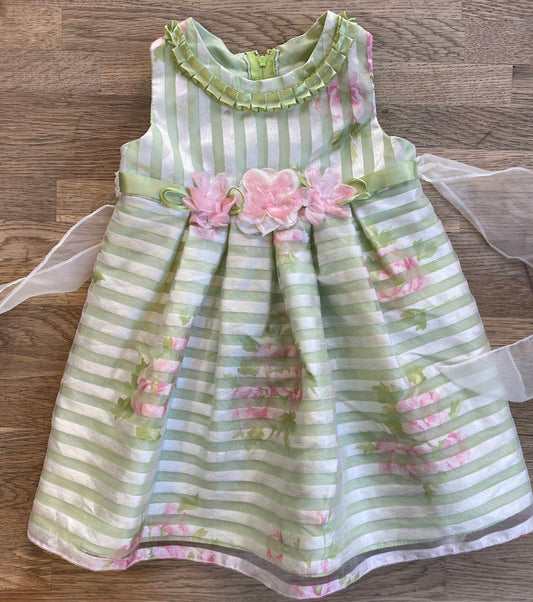 Green Striped Floral Dress (Pre-Loved) Size 18 Months