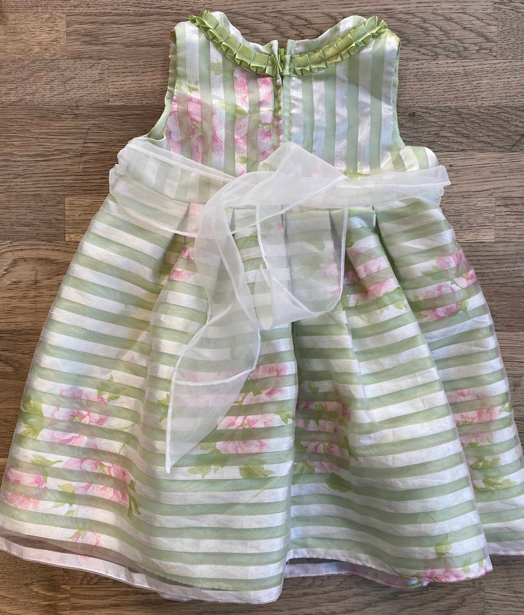 Green Striped Floral Dress (Pre-Loved) Size 18 Months