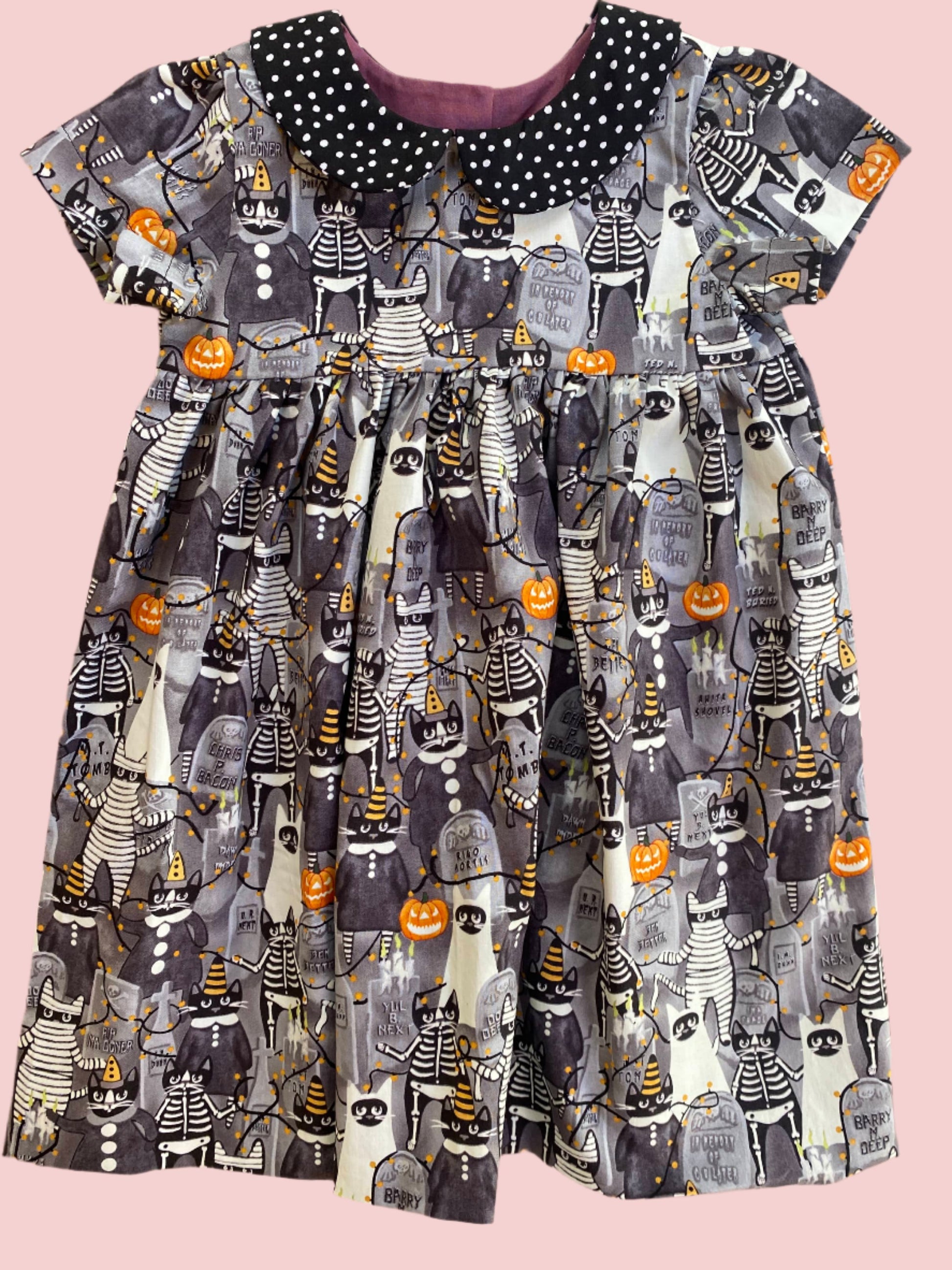 Skeleton Cats Dress with Peter Pan Collar