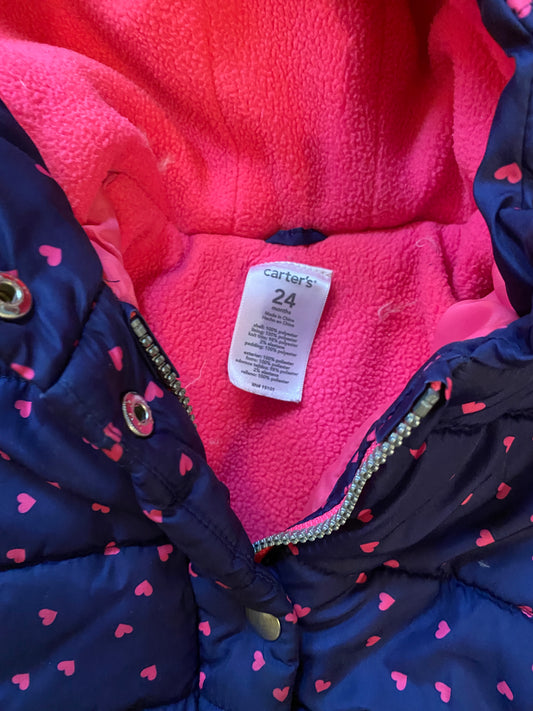Navy Blue Puffer Jacket with Hearts (Pre-Loved) Size 24 Months - Carter's