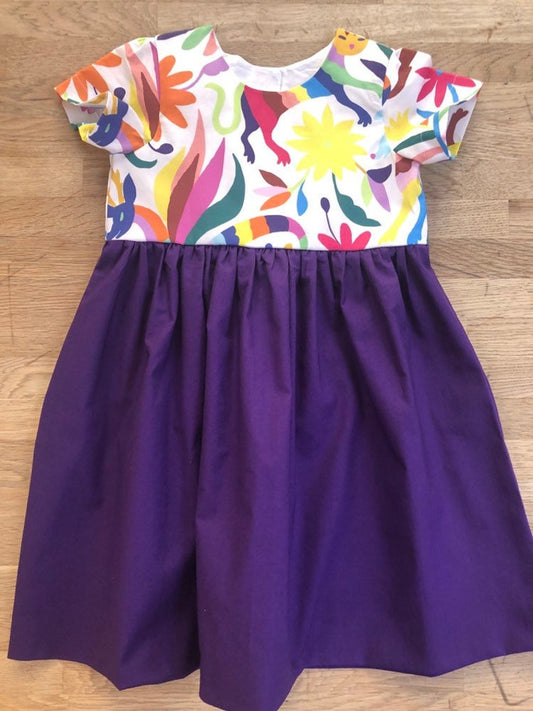 Mexican Inspired, Purple, Colorful Otomi Animals Dress (MADE TO ORDER)
