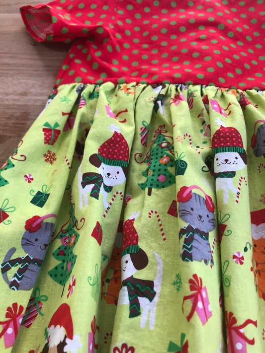2/3t - Red, Polka Dot Holiday Puppies & Kitties Dress (NEW)