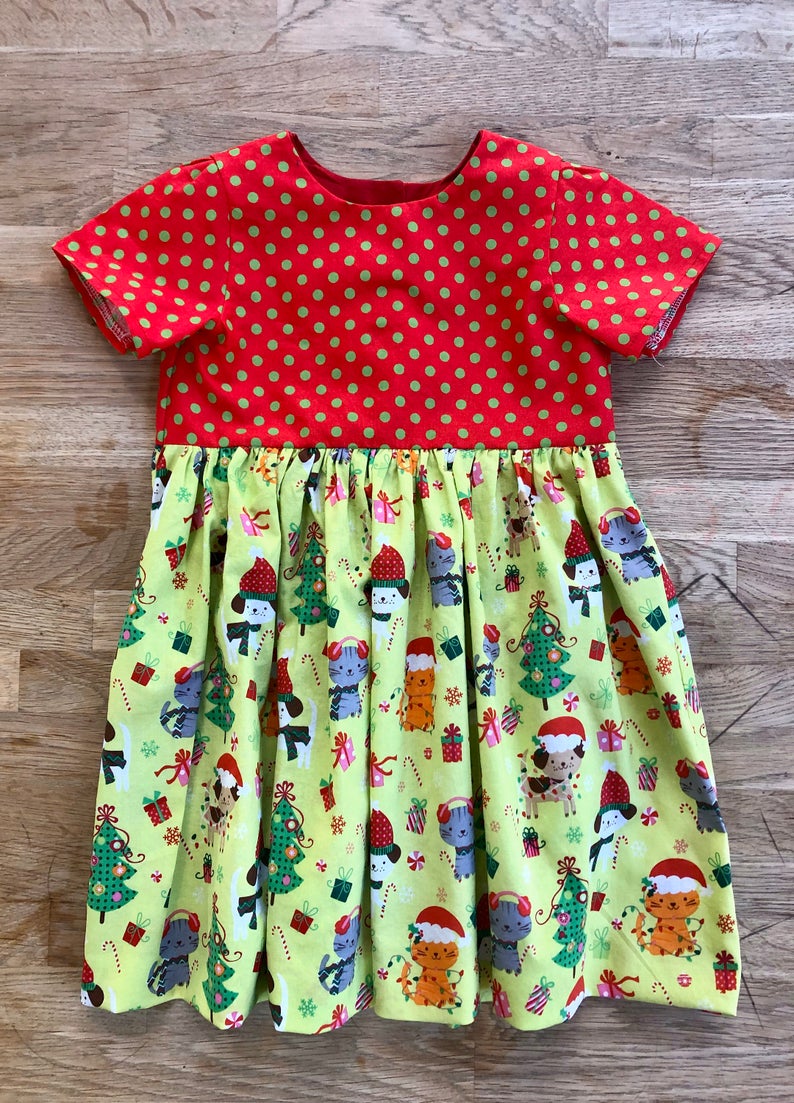 Red, Polka Dot Holiday Puppies & Kitties Dress (NEW) Size 2/3t