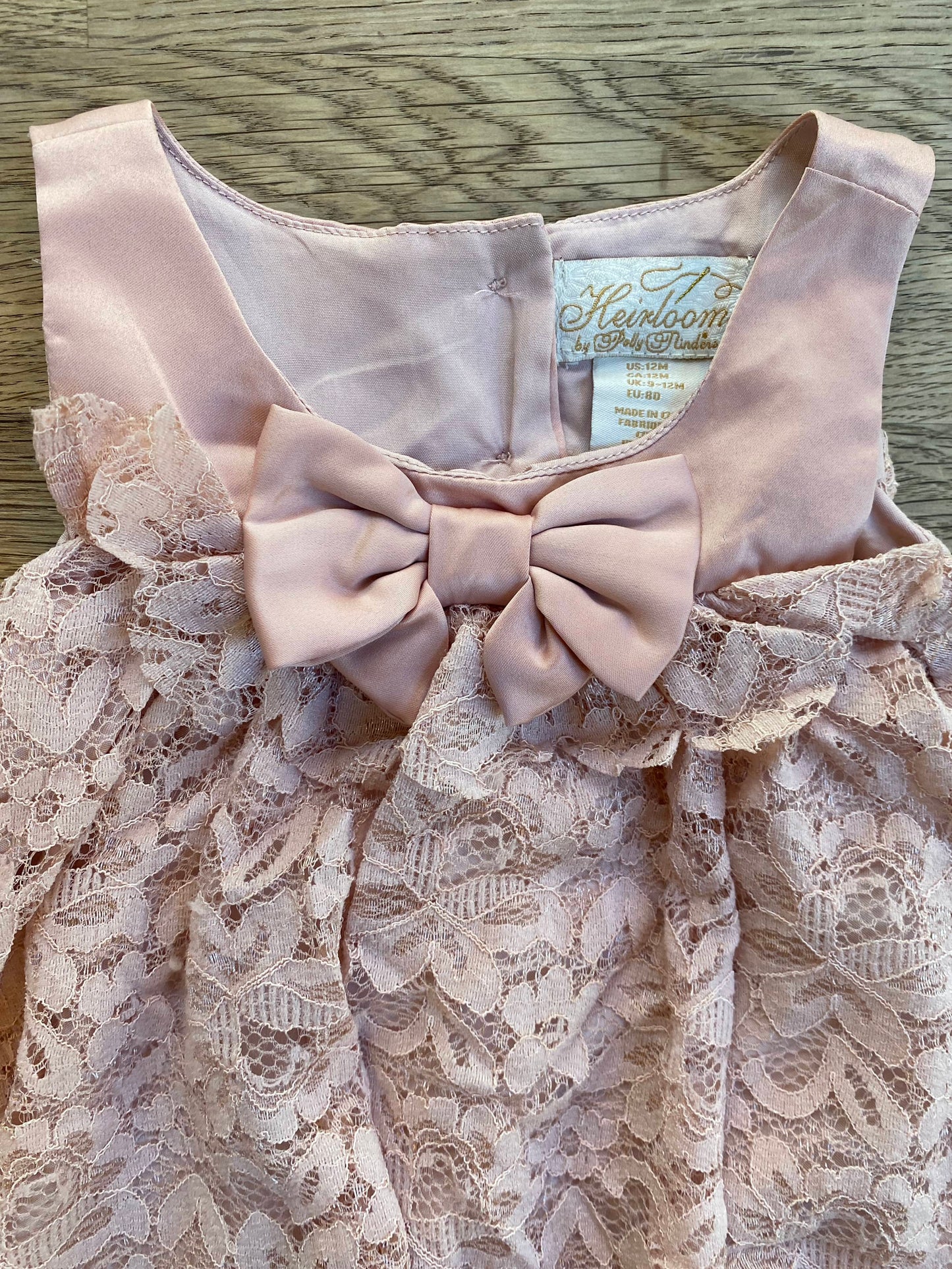 Soft Pink Lace Dress (Pre-Loved) Size 12 Months - Heirloom