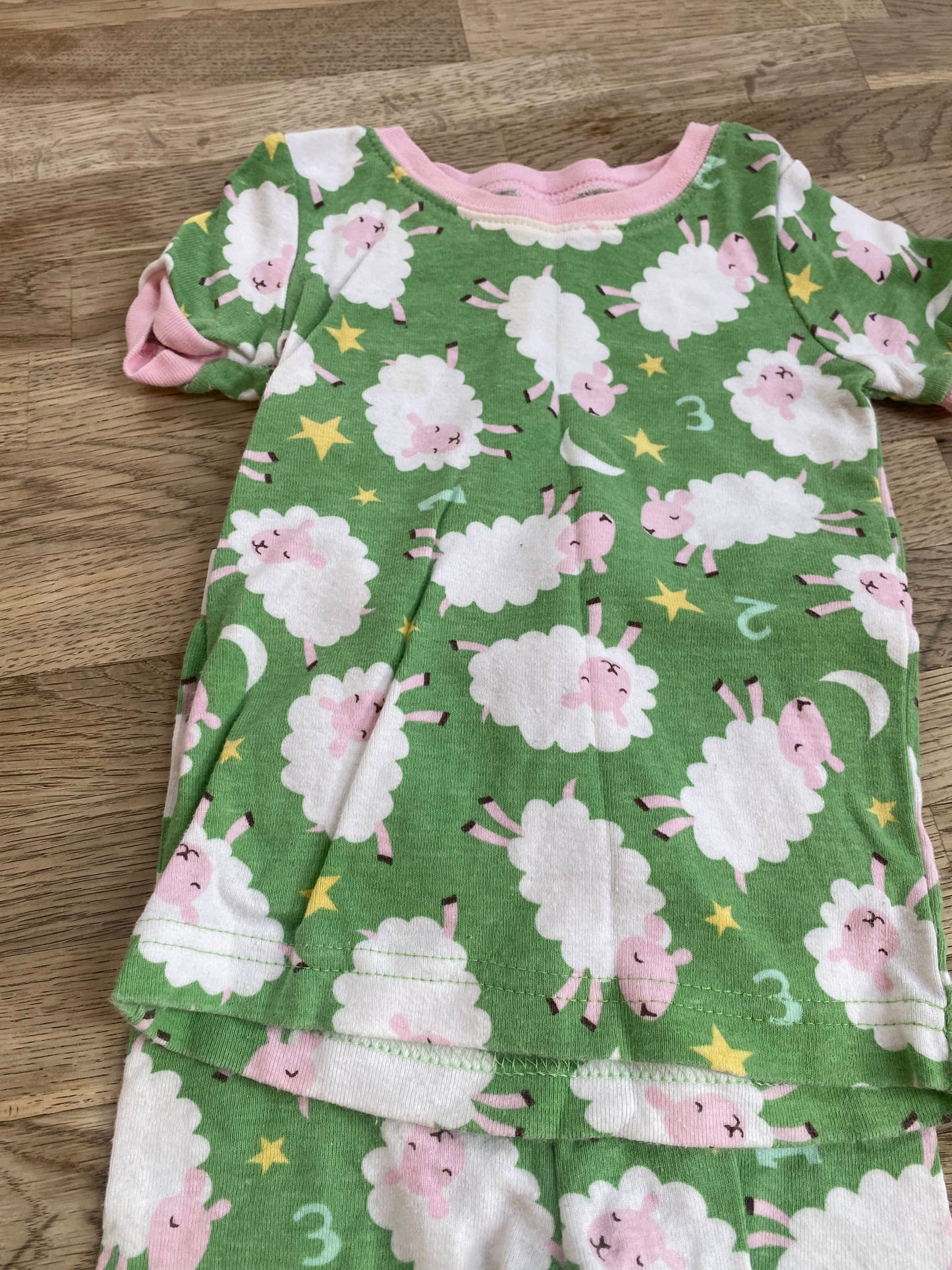 Pink & Green Lamb Pajamas (Pre-Loved) Size 12-18 MONTHS