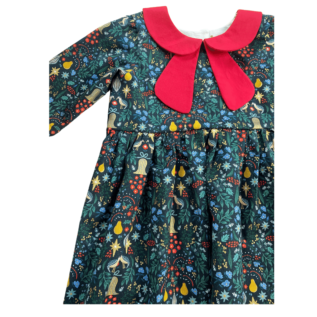 Green Partridge in Pear Tree Dress with Red Collar - Size 3t