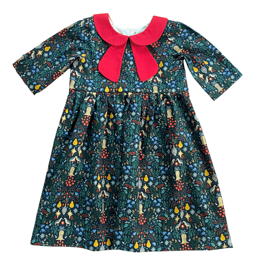 Green Partridge in Pear Tree Dress - 3/4 length sleeves (SAMPLE) Size 3t - Ready to Ship