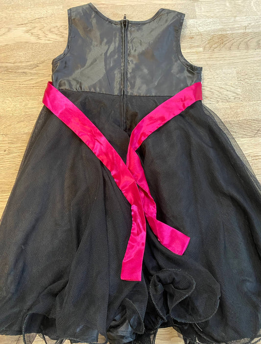 Black Sequin Dress with Hot Pink Sash (Pre-Loved) Size 6 - PInk & Violet