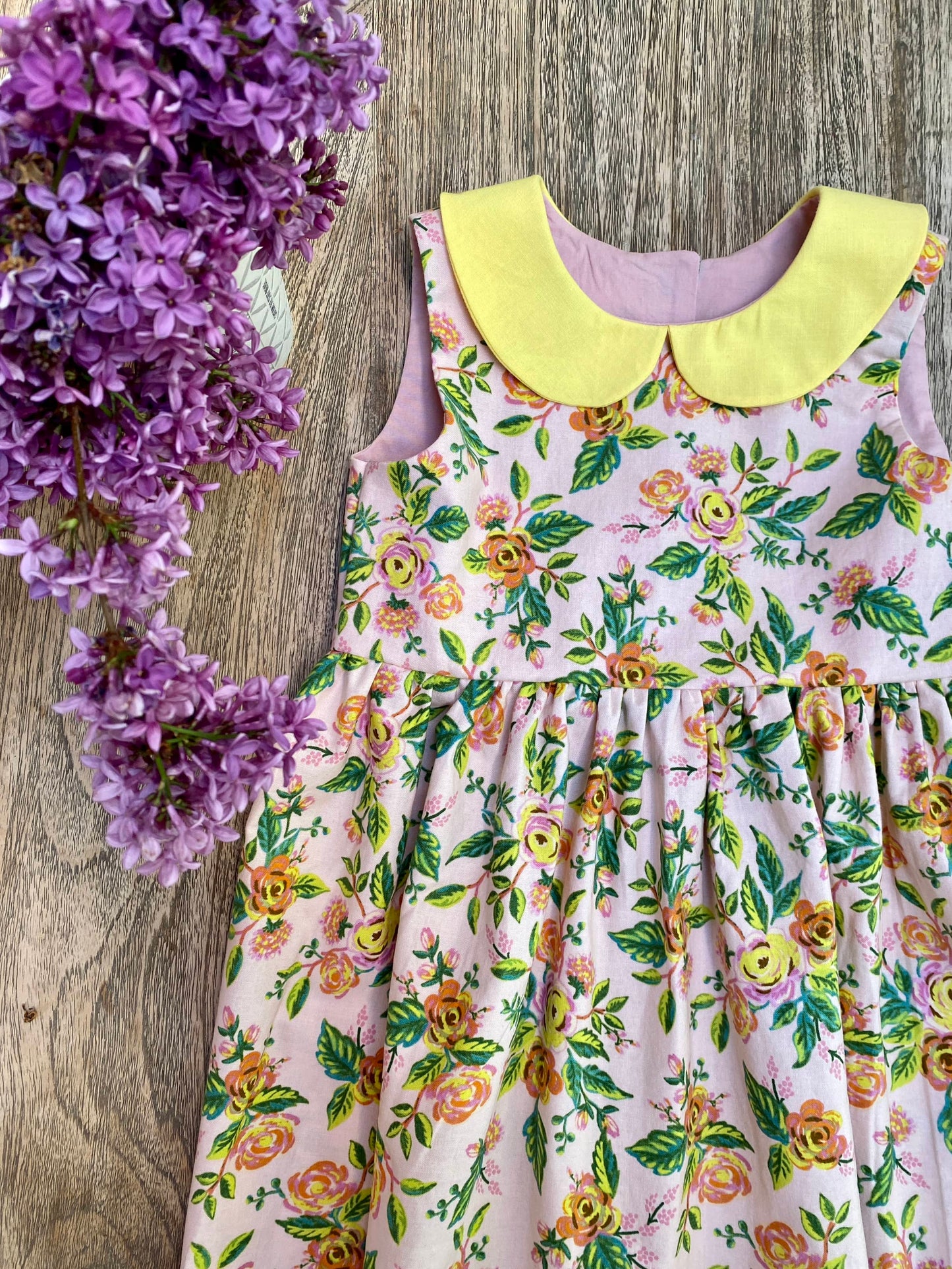 Pink Floral Dress with Yellow Peter Pan Collar (SAMPLE) Size 4t