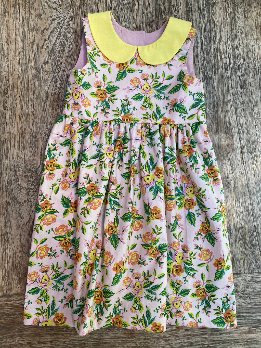 Pink Floral Dress with Yellow Peter Pan Collar (SAMPLE) Size 4t