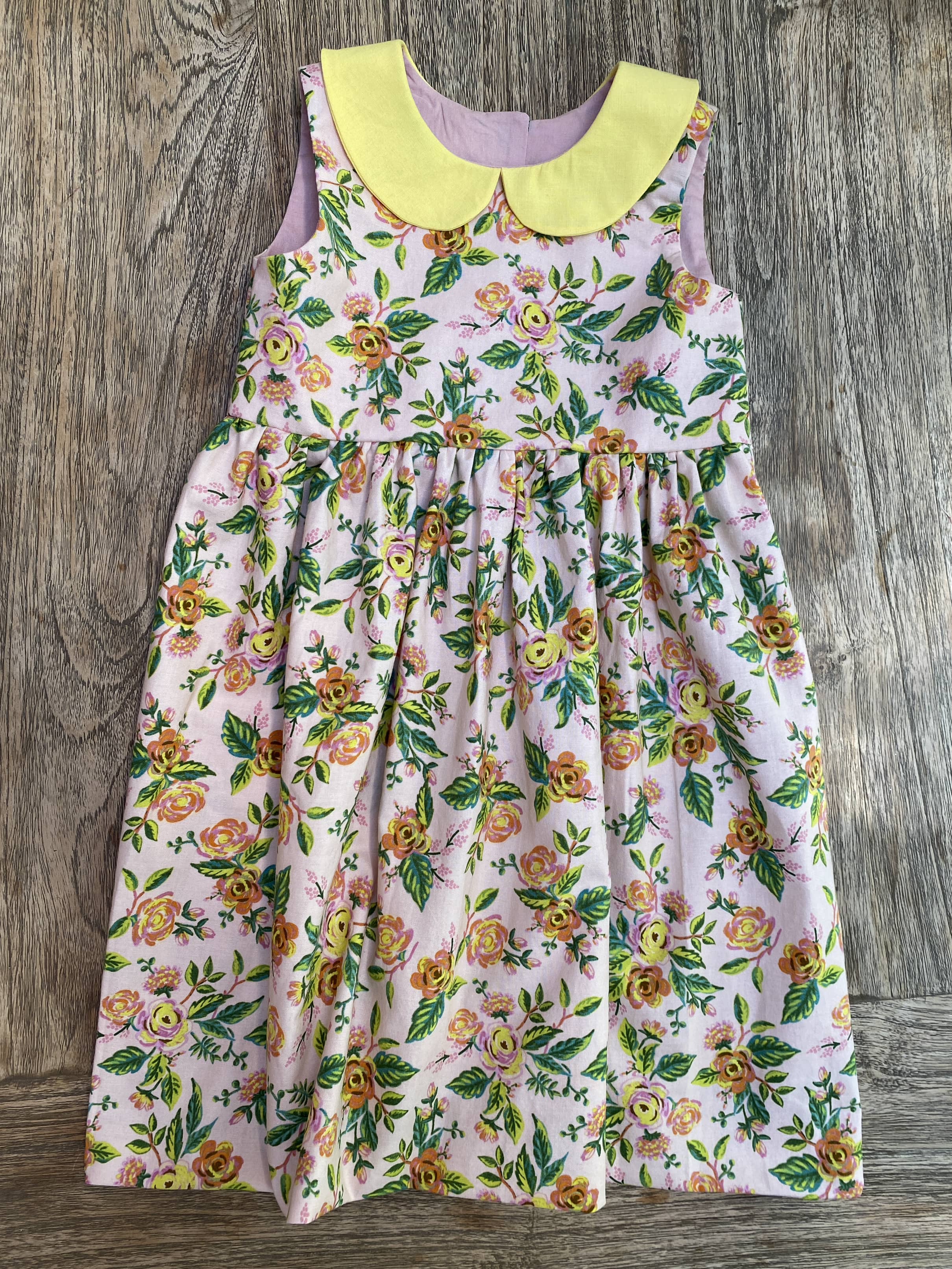 Pink Floral Dress with Yellow Peter Pan Collar (SAMPLE) Size 4t