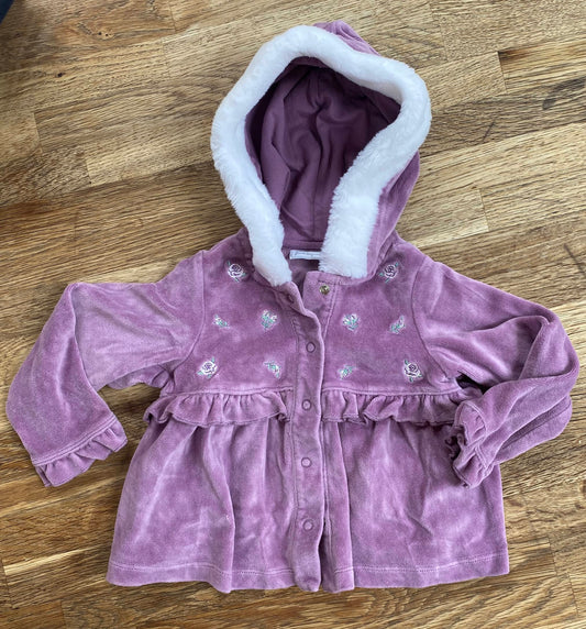 Purple Jacket with faux fur lined hood (pre-Loved) Size 24 months - First Impressions