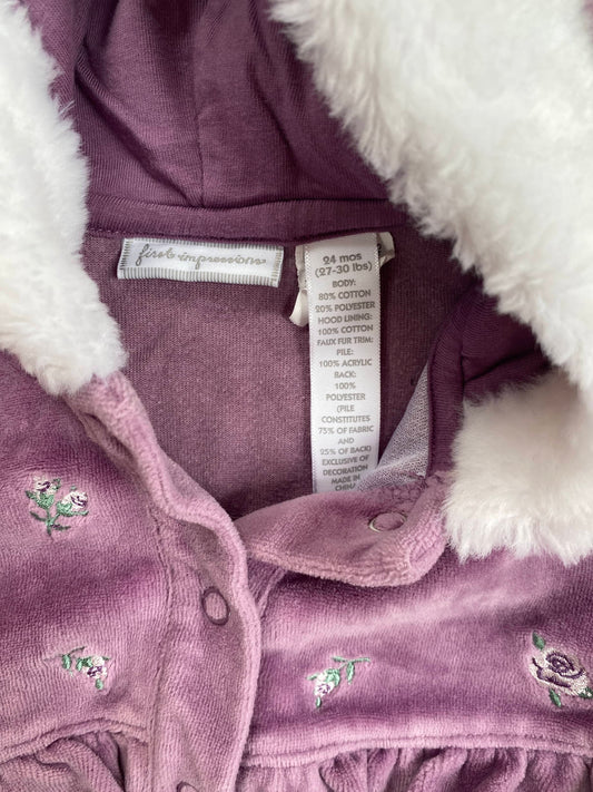 Purple Jacket with faux fur lined hood (pre-Loved) Size 24 months - First Impressions