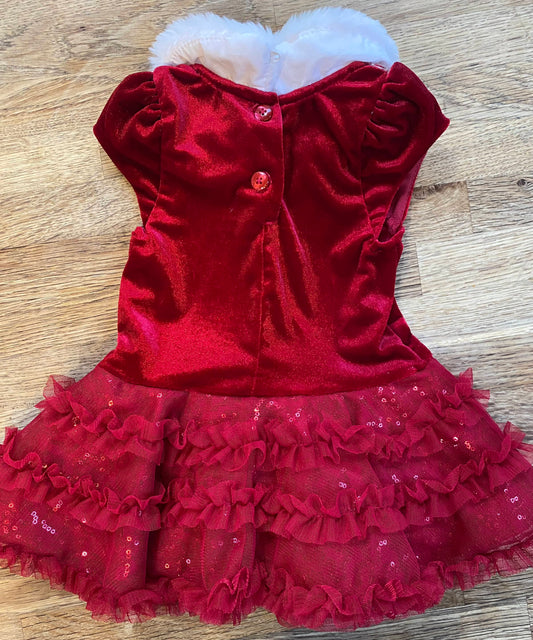 Red Santa Dress with Faux Fur Peter Pan Collar (Pre-Loved) Size 6Months -