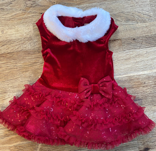 Red Santa Dress with Faux Fur Peter Pan Collar (Pre-Loved) Size 6Months -