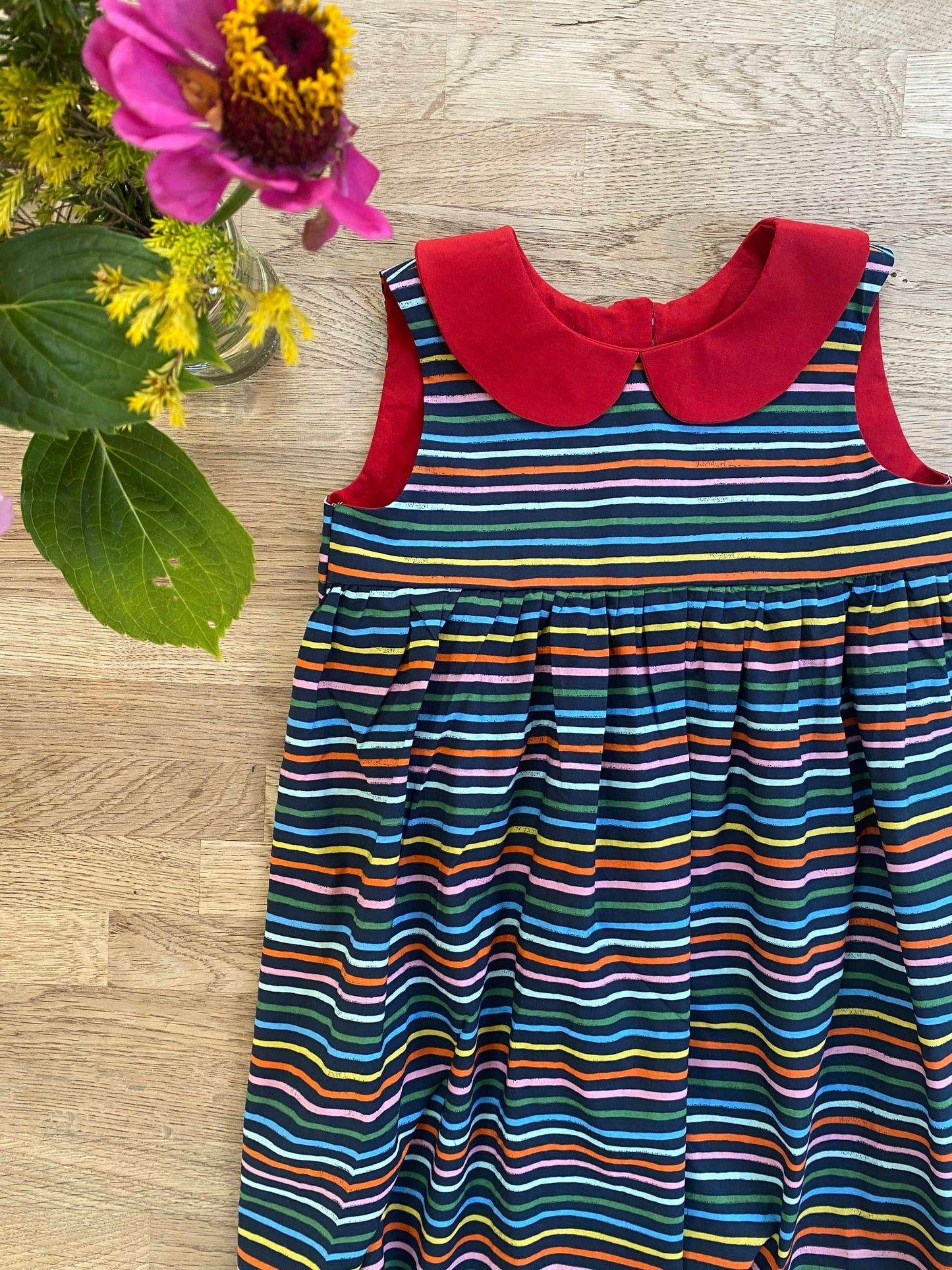 Navy Rainbow Stripes Dress (SAMPLE) 4T - Ready to Ship