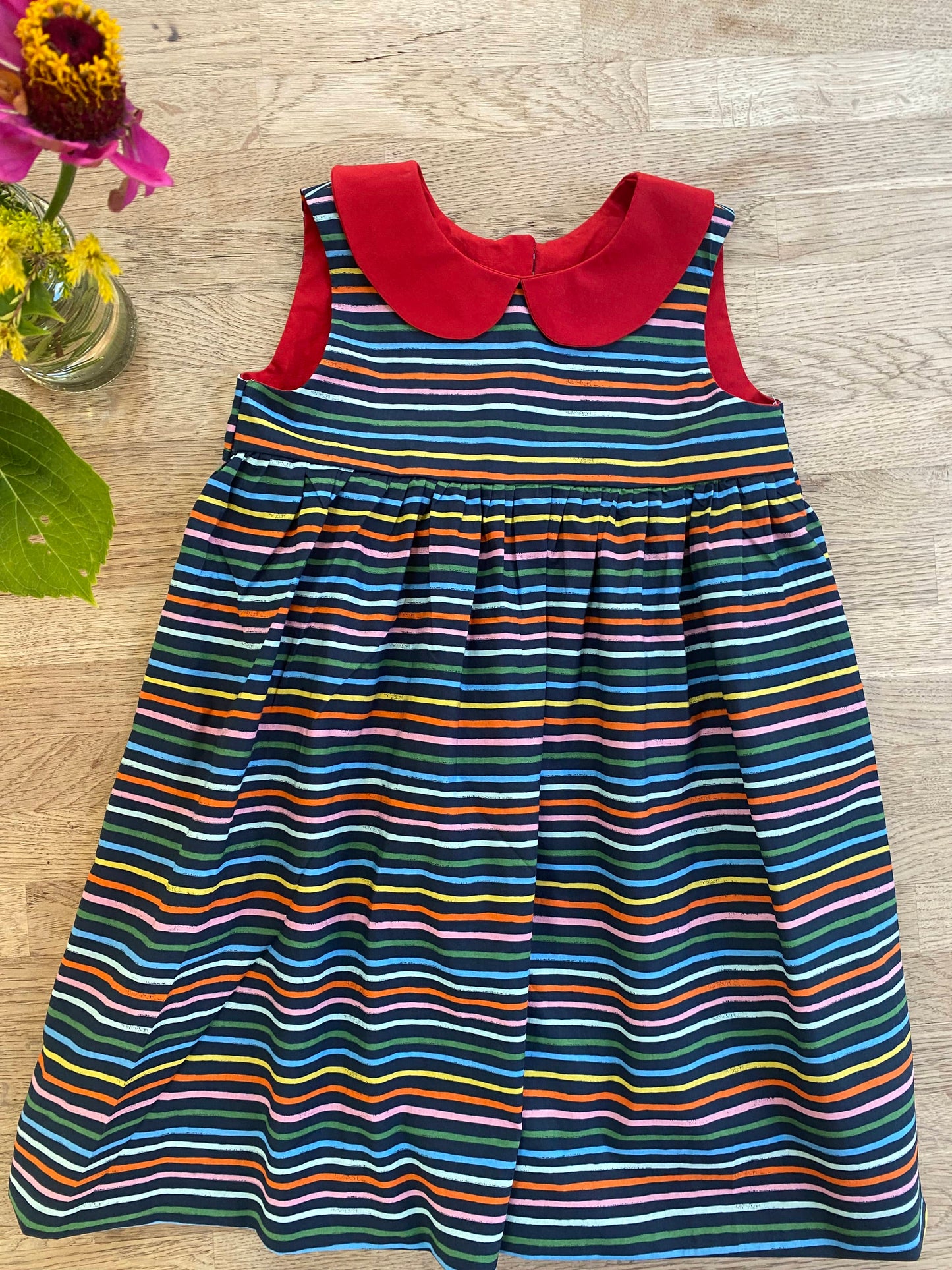 Navy Rainbow Stripes Dress (SAMPLE) 4T - Ready to Ship