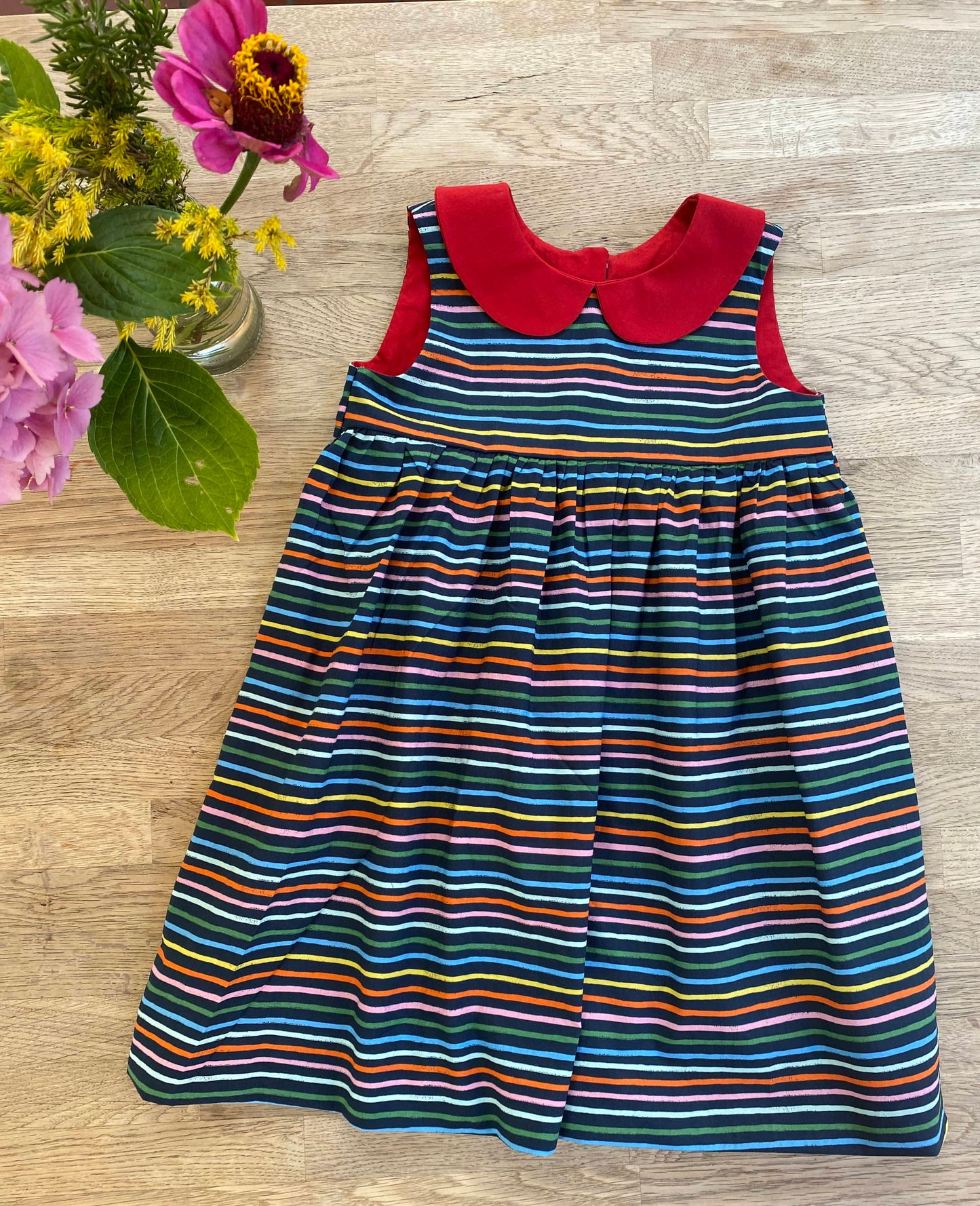 Navy Rainbow Stripes Dress (SAMPLE) 4T - Ready to Ship