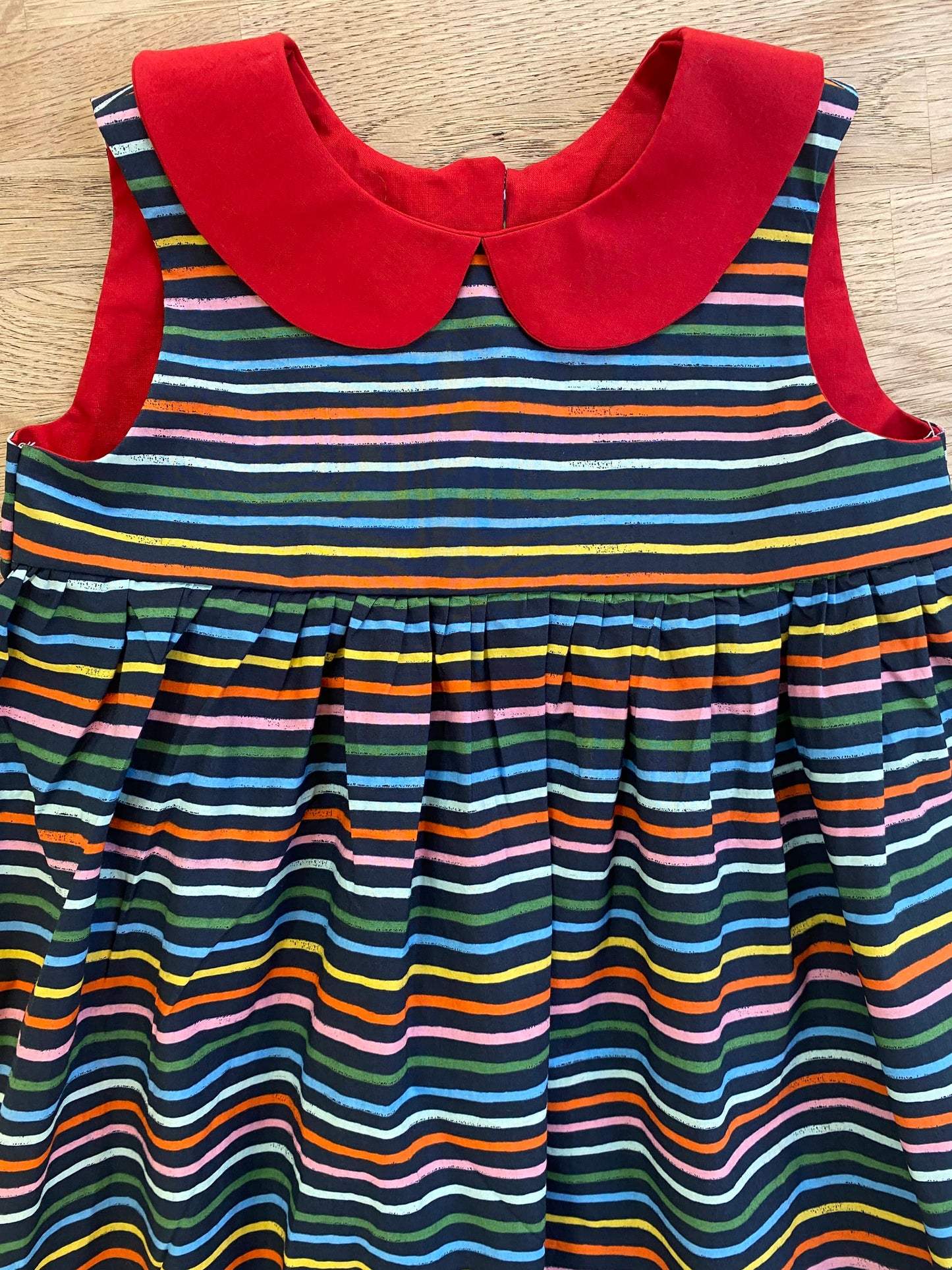 Navy Rainbow Stripes Dress (SAMPLE) 4T - Ready to Ship