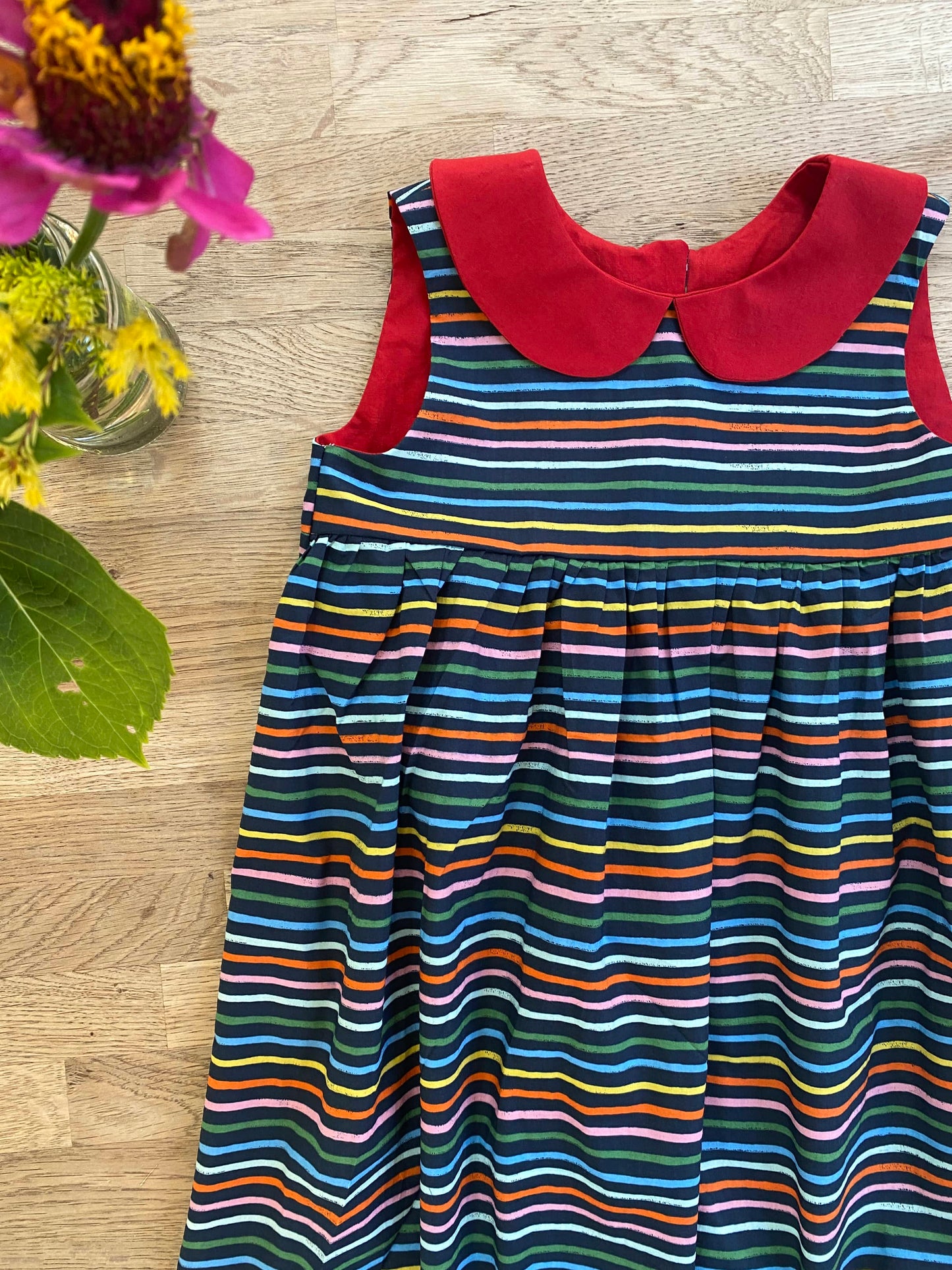 Navy Rainbow Stripes Dress (SAMPLE) 4T - Ready to Ship