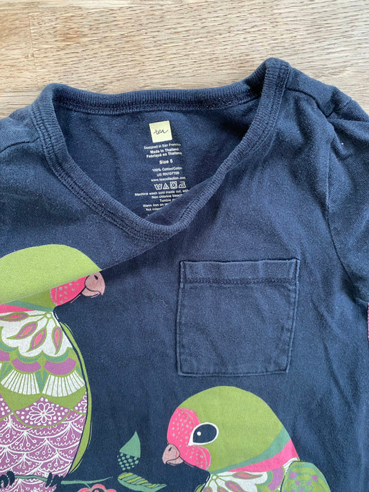 Blue Parrots T-shirt Dress (Pre-Loved) Size 5 - Tea Collection
