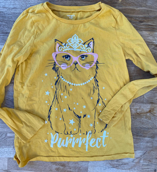 Long Sleeve Yellow Cat T-shirt (Pre-Loved) Size 12